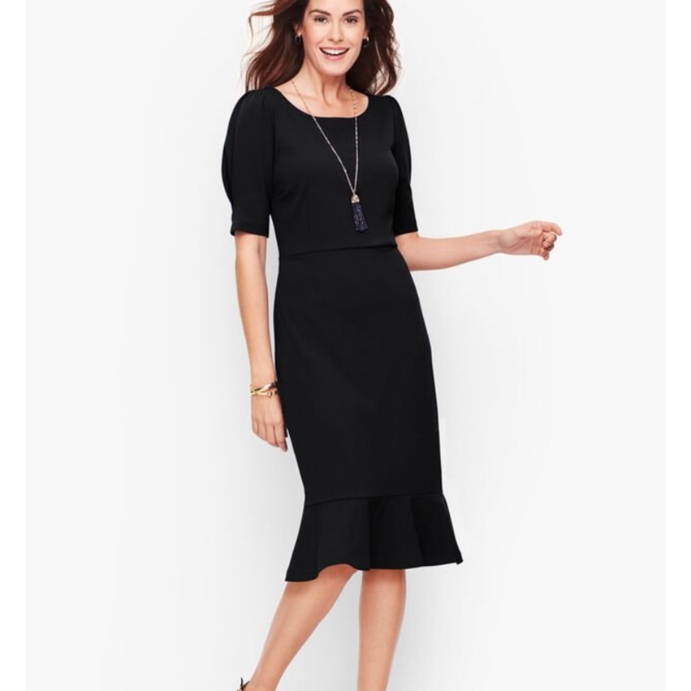 Talbots Italian flannel wool black flounce dress